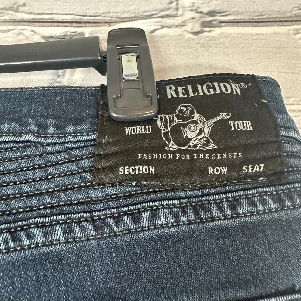 True Religion Men’s Rocco Relaxed Skinny Moto Medium Wash Blue Jeans 36x28 Y2k